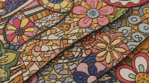 Wallpaper Mural Closeup of a colorful floral mosaic pattern with vibrant flowers Torontodigital.ca