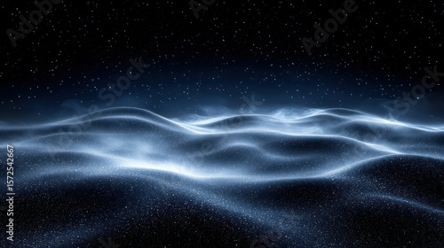 Glowing Nebula Landscape Under Starry Night Sky