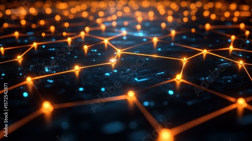 Glowing Network Nodes Illuminate Digital Landscape