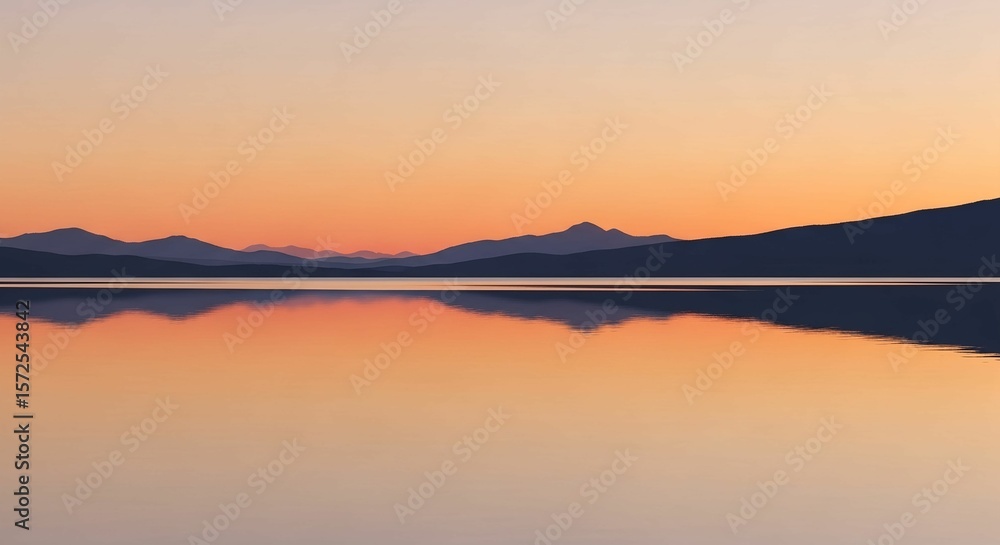 Fototapeta premium August Reflections — Peaceful Lake and Mountains at Sunset with Mirror Water