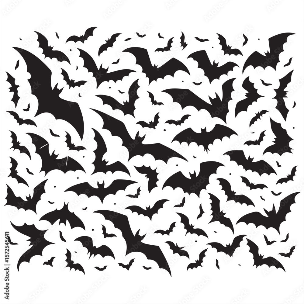 Naklejka premium Spooky Halloween Bats Illustration Black Bat Silhouette Pattern for Creepy Decorations