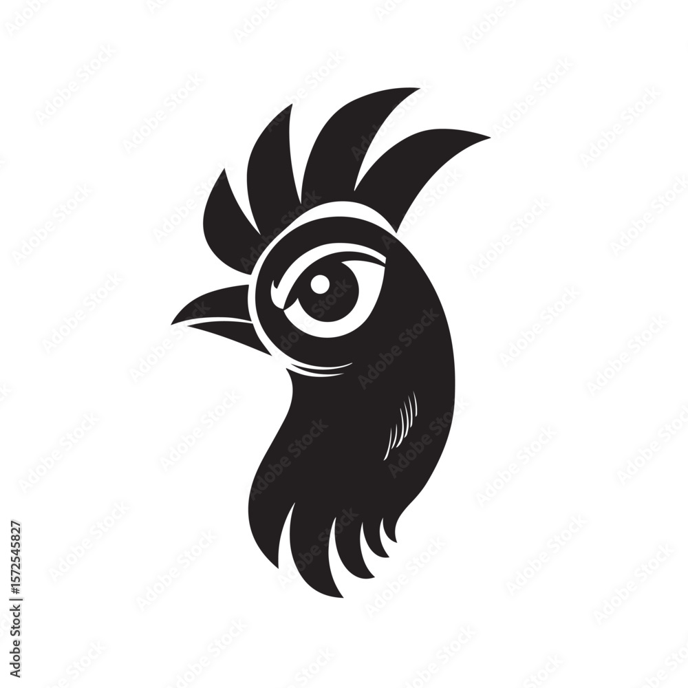 Obraz premium Black tribal vector design of a rooster head silhouette, perfect for a tattoo, logo, or wild animal mascot illustration