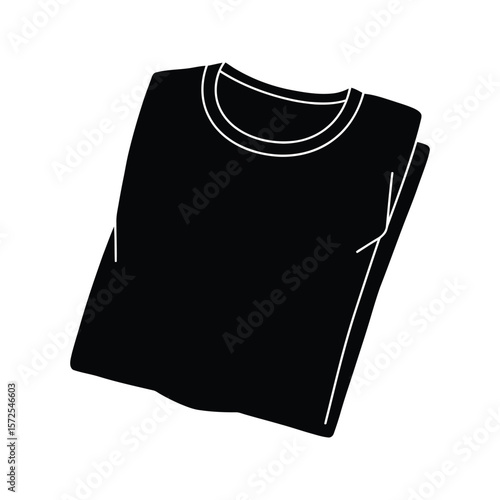 Folded Black TShirt Simple Clean Apparel Icon Vector Illustration