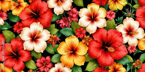 Tropical Hibiscus Floral Pattern for Fabric - Seamless Design