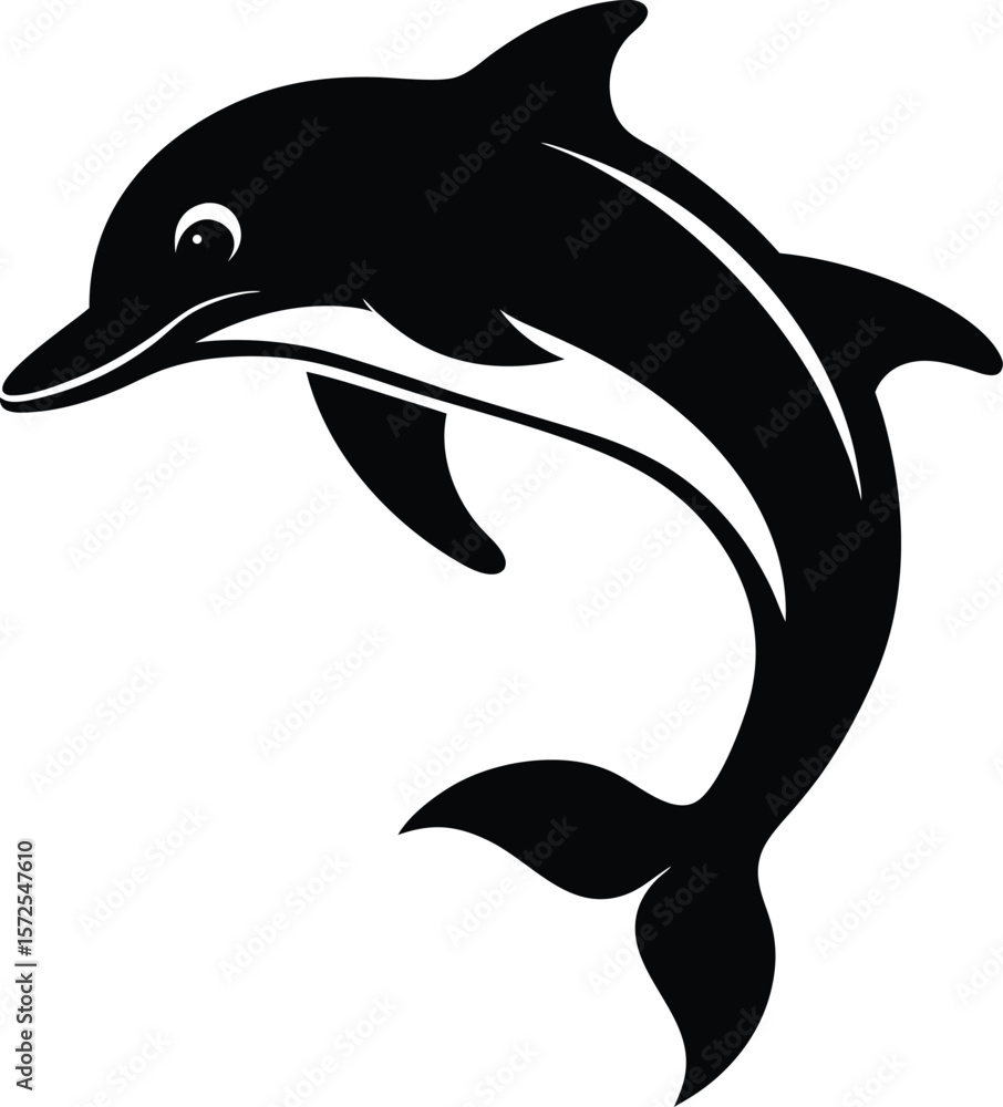 Fototapeta premium Dolphin Jumping from Water Vector Black Silhouette