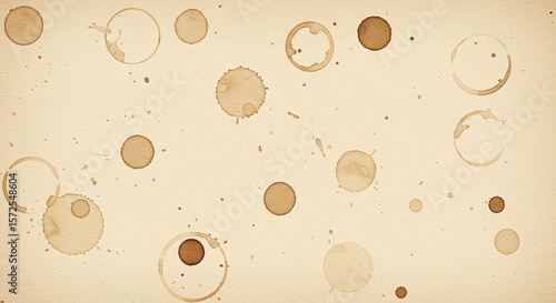 Coffee stain circles on beige paper with a vintage and textured appearance