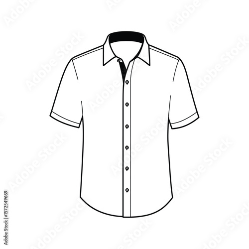 Mens Short Sleeve ButtonDown Shirt Technical Fashion Flat Sketch Illustration