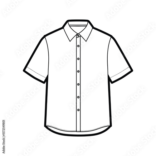 Mens Short Sleeve ButtonDown Shirt Technical Fashion Flat Sketch Drawing Template