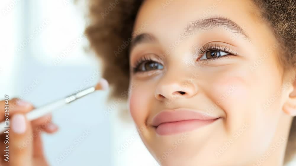 Professional makeup artist applying eyeshadow on a young girl Professional makeup artist applying eyeshadow on a young girl