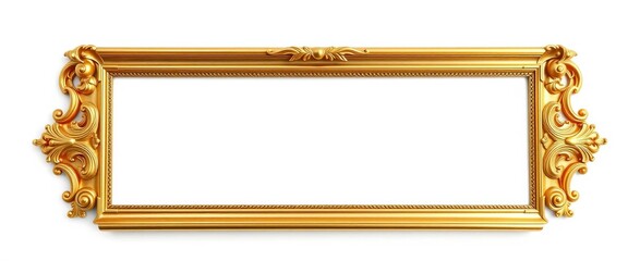 Elegant antique gold corner frame, ornate design, isolated on white, vintage, isolated frame