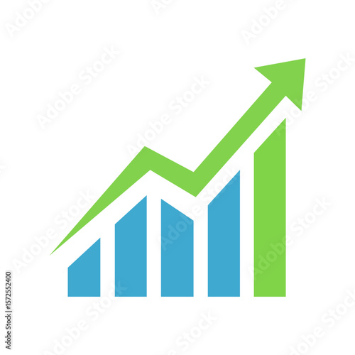 Flat vector illustration of a rising bar chart with a green upward arrow and blue columns, symbolizing business growth or success, on white background. Free Download Flat vector illustration of a rising bar chart with a green upward arrow and blue columns, symbolizing business growth or success, on white background. - GFXLoad