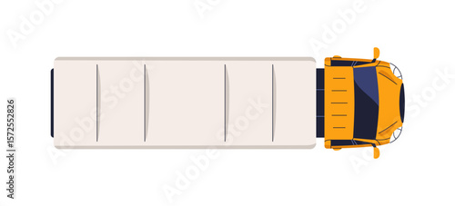 Truck top view. Large cargo lorry with trailer from above, overhead. Freight transport, commercial delivery, shipment. Heavy auto vehicle. Flat vector illustration isolated on white background