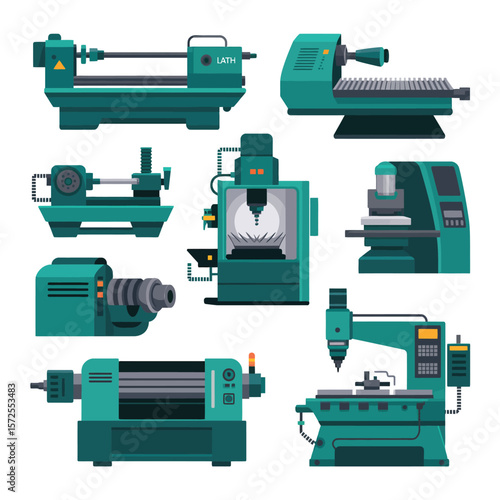 Collection of Teal Industrial Machine Tools and Equipment