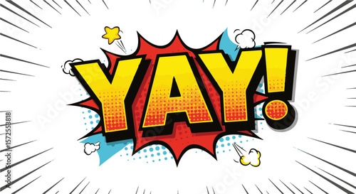 Bright comic pop art style illustration of the word "YAY!"  