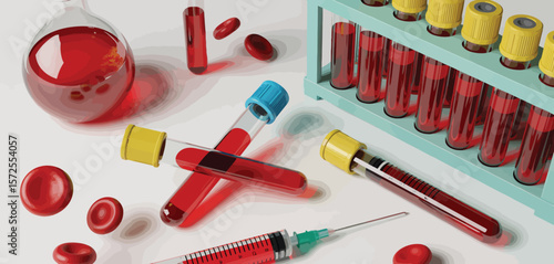 Blood Sample Test Tubes and Syringe