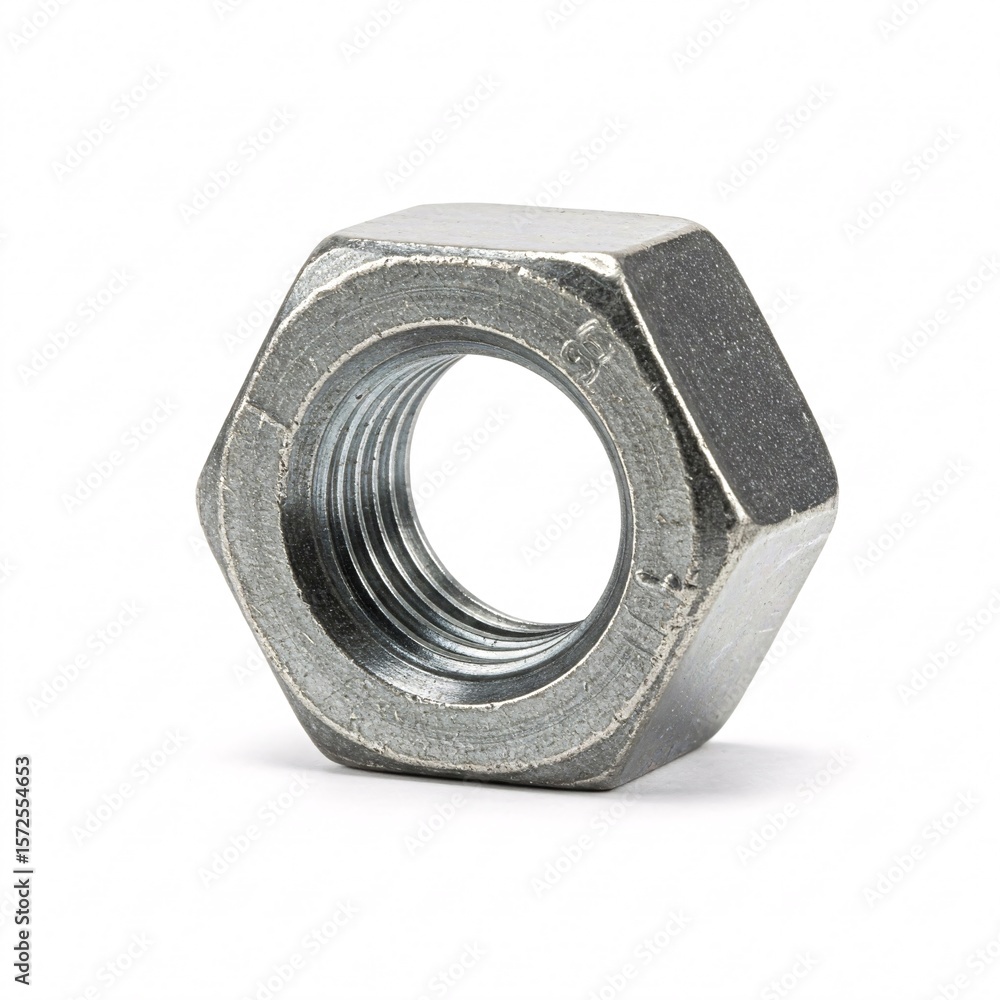 Metal hexagonal nut with thread, isolated on white background. Metal hexagonal nut with thread, isolated on white background.