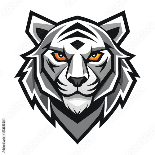 Simplified tiger mascot head features bold outlines and orange accent color