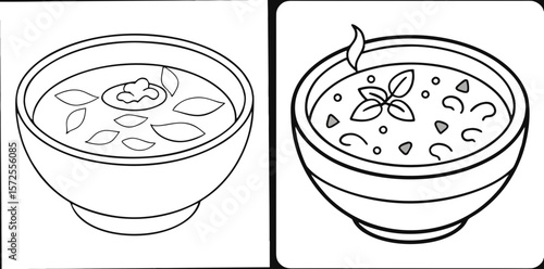 Russian Borscht Soup Coloring Book Page – Outline Line Art Traditional Beetroot Soup for Kids and Adults