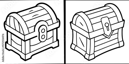 Wooden Chest Coloring Book Page – Outline Line Art Treasure Box for Kids and Adults