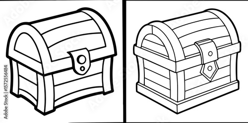 Wooden Chest Coloring Book Page – Outline Line Art Treasure Box for Kids and Adults