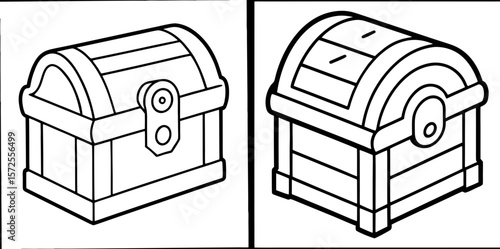 Wooden Chest Coloring Book Page – Outline Line Art Treasure Box for Kids and Adults
