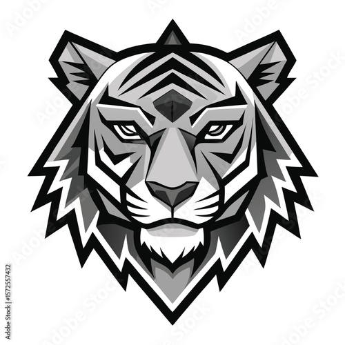 Sharp tiger mascot faces forward showing its intense gaze on a white canvas