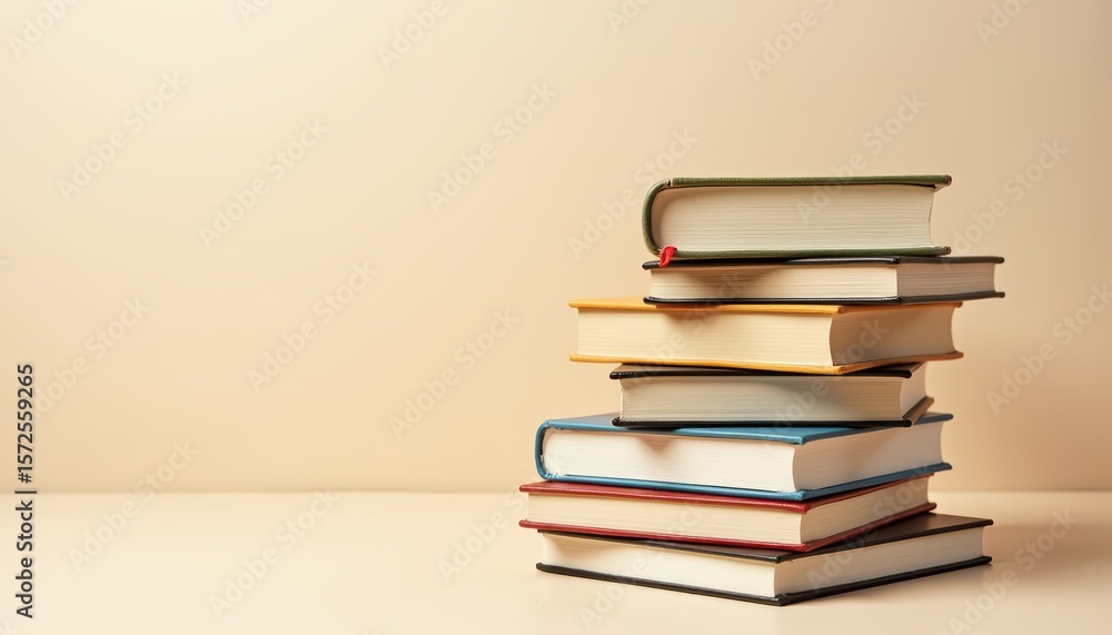 Fototapeta premium Stacked Books on a Light Background with Soft Lighting and Minimalistic Design Aesthetic