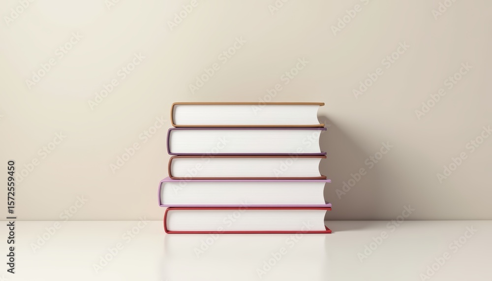 Fototapeta premium Stack of Five Colorful Books on a Clean White Surface Against a Neutral Background