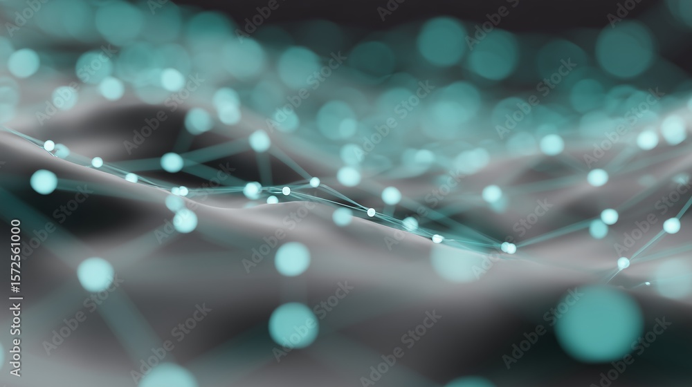 Fototapeta premium Digital representation of interconnected nodes on a flowing surface illustrating data patterns and technology advancements
