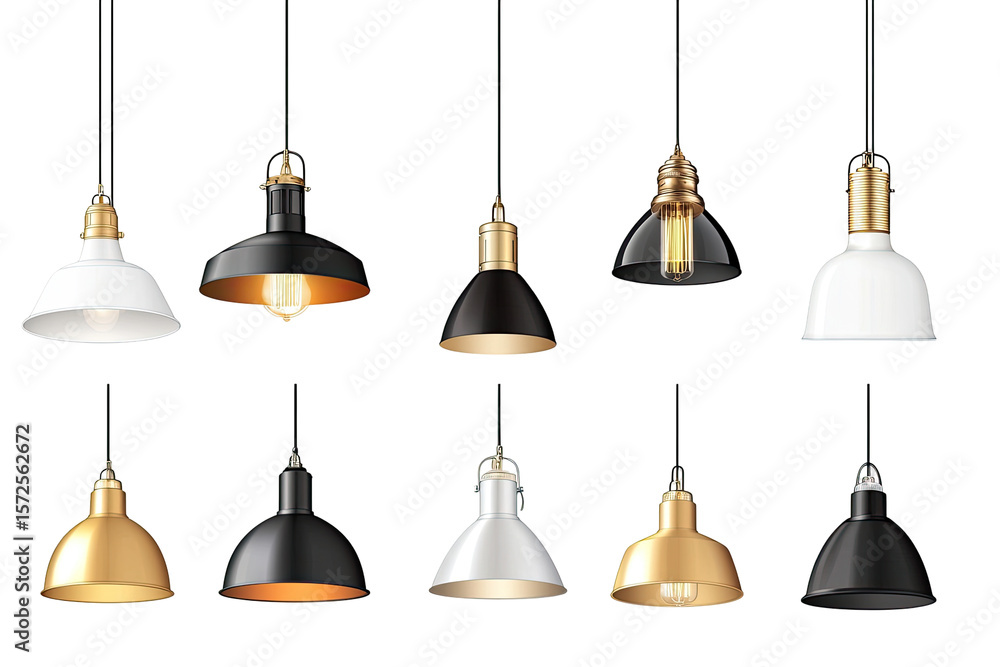 Fototapeta premium Nine hanging lamps in various metallic finishes