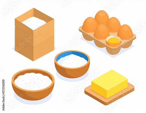 Baking Ingredients Isometric Illustration