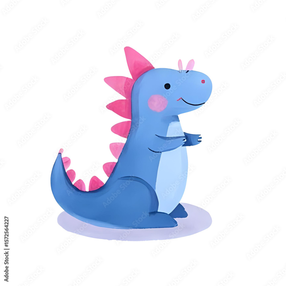 Naklejka premium a single isolated pink and blue watercolor dinosaur with a cute smile