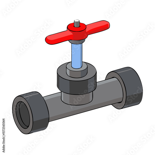 Isometric Pipeline Gate Valve Icon. Industrial Water or Gas Stopcock Pipe Component.