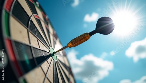 Bullseye is a target of business. Dart is an opportunity and Dartboard is the target and goal dart perfectly strikes the bull's-eye, symbolizing business success and accurate goal attainment
