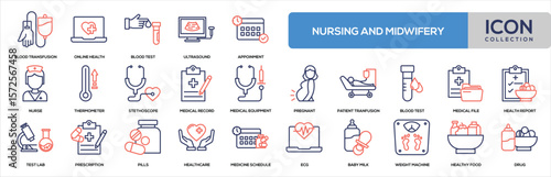 Nursing And Midwifery Line Color Icon Collection