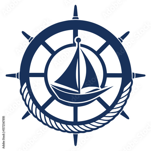 Maritime Sailing Badge with Ship and Helm Design
