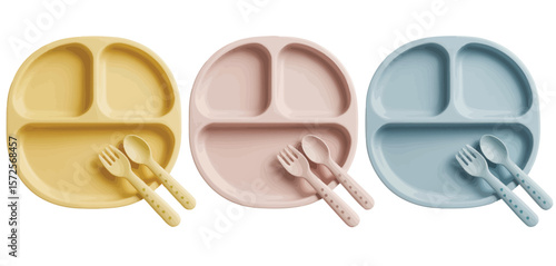 Baby Food Divided Plates and Cutlery Set in Assorted Colors