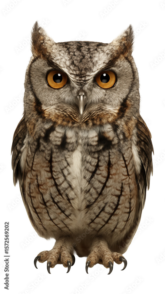 Fototapeta premium Eastern screech owl with cryptic grey and rust-colored feather patterns