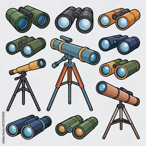 Collection of Telescopes and Binoculars Illustration