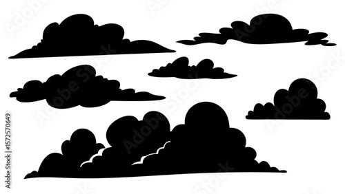Vector set of real cloud silhouettes. Includes various natural cloud shapes in black on a transparent background. Ideal for weather, nature, and sky-themed graphic design.