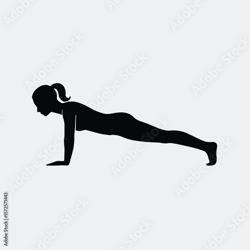 Silhouette of woman doing plank exercise pose vector illustration
