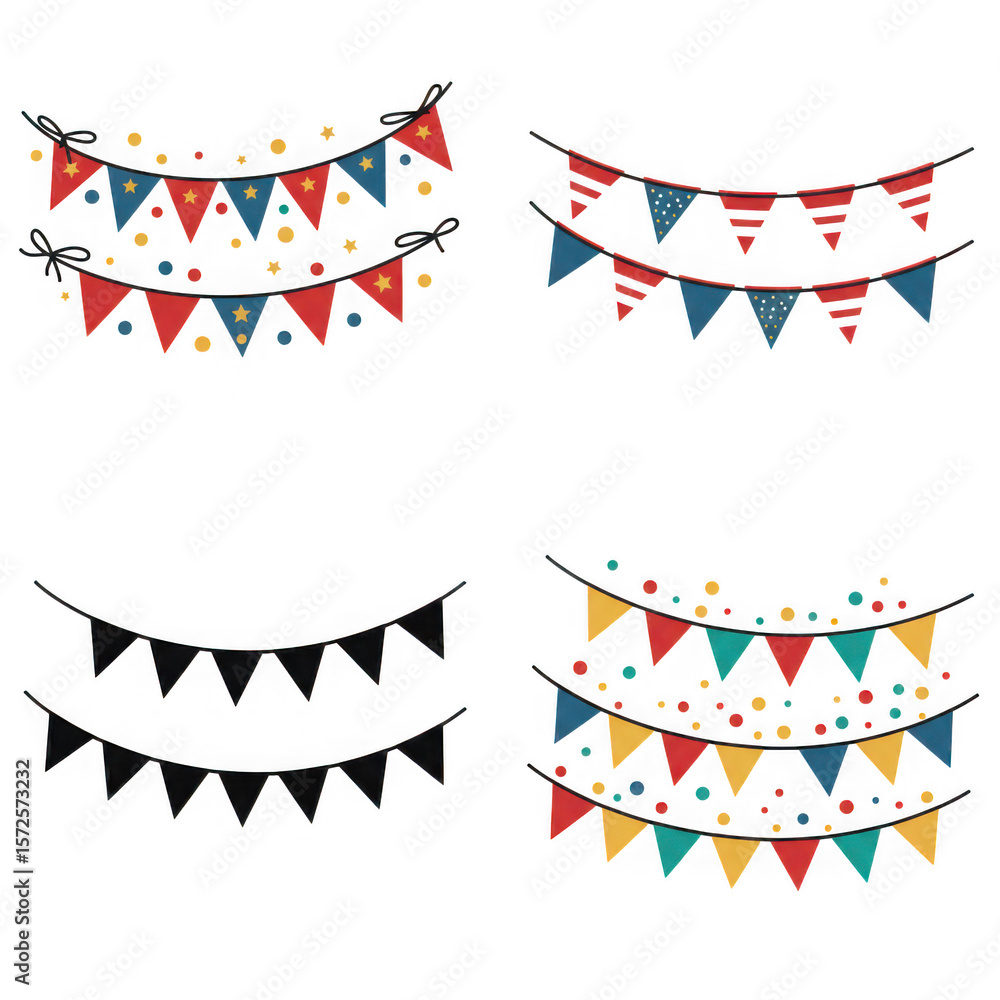 Fototapeta premium Colorful party bunting flags isolated on transparent background
