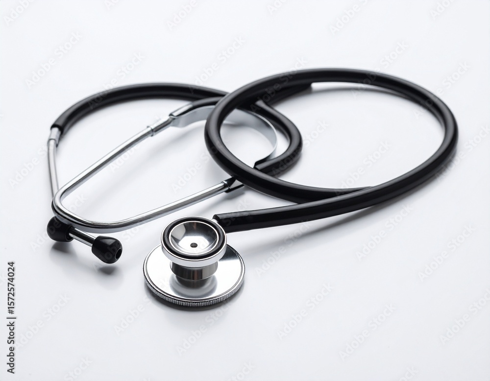 Black Stethoscope on White Background - Healthcare, Medicine & Diagnostics Black Stethoscope on White Background - Healthcare, Medicine & Diagnostics