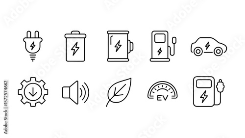 10 Minimalist Line Art Icons Electric Vehicle & Energy