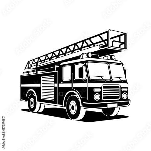Vintage Fire Truck A Black and White Illustration of a Classic Fire Engine
