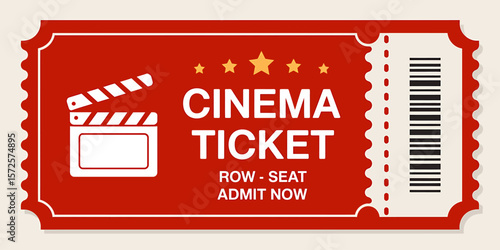 Digital Illustration Red Cinema Ticket Design - Admit One
