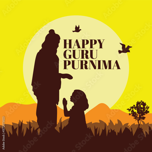 Minimalist vector art celebrating sacred Guru Purnima.eps