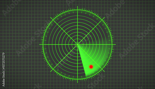 Canvastavla Illustration of a radar screen in green with scanning beam on dark background - virtual dashboard interface
