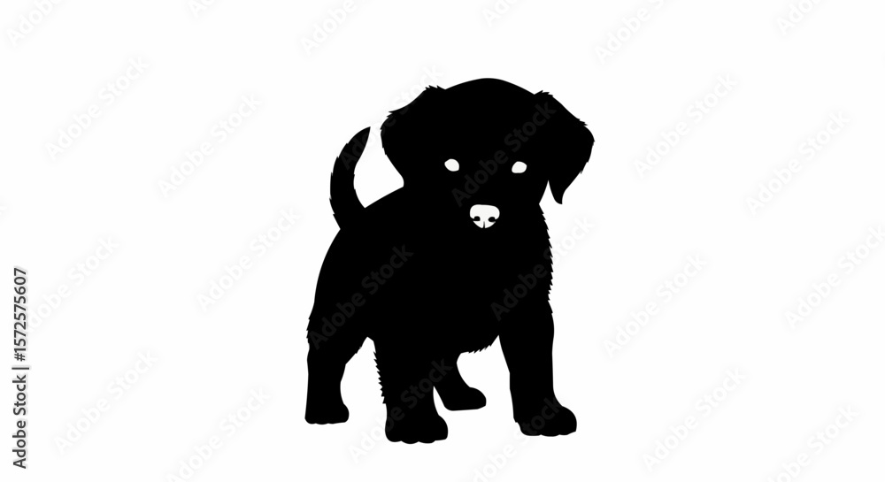 Obraz premium Silhouette of Playful Puppy in Action Isolated on White Background