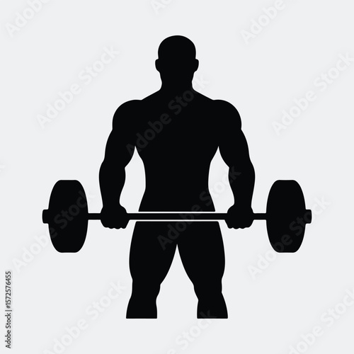 Silhouette weightlifter athlete lifting barbell bodybuilding fitness sport vector illustration